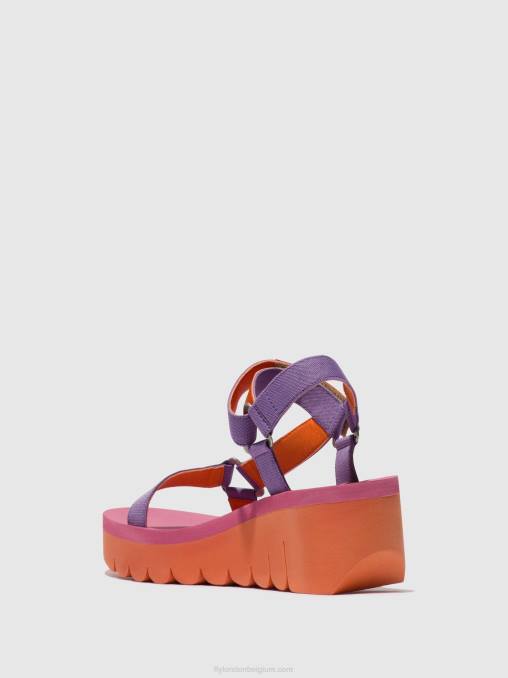 oranje/violet (roos) Fly London vrouwen sandalen met klittenband yefa726 V2B0396