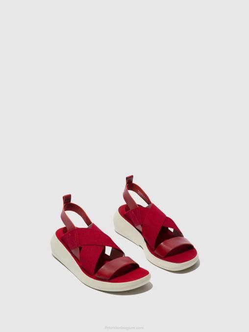 rood Fly London vrouwen gekruiste sandalen baji848 V2B0591