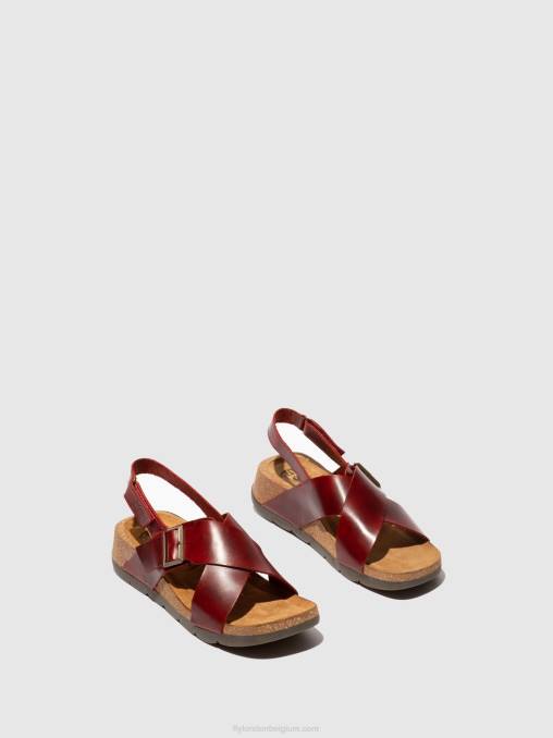 rood Fly London vrouwen gekruiste sandalen chlo852 V2B0589