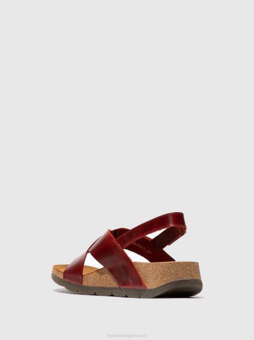 rood Fly London vrouwen gekruiste sandalen chlo852 V2B0589