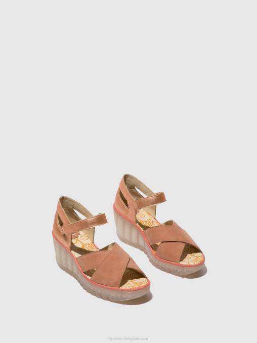 roze/blush goud Fly London vrouwen sandalen met enkelbandje yent365 V2B0504