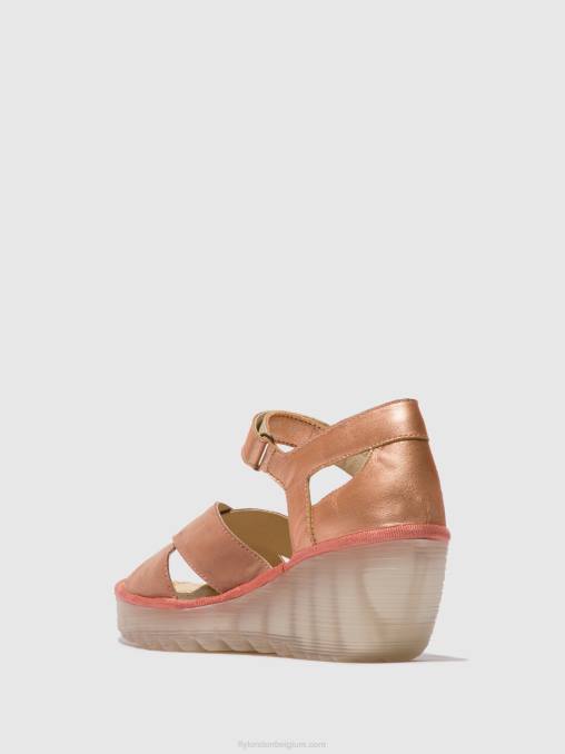 roze/blush goud Fly London vrouwen sandalen met enkelbandje yent365 V2B0504