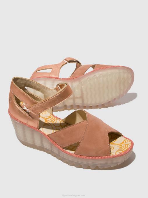 roze/blush goud Fly London vrouwen sandalen met enkelbandje yent365 V2B0504