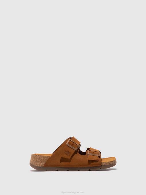 suède kameel Fly London vrouwen sandalen met gesp caja721 V2B0391