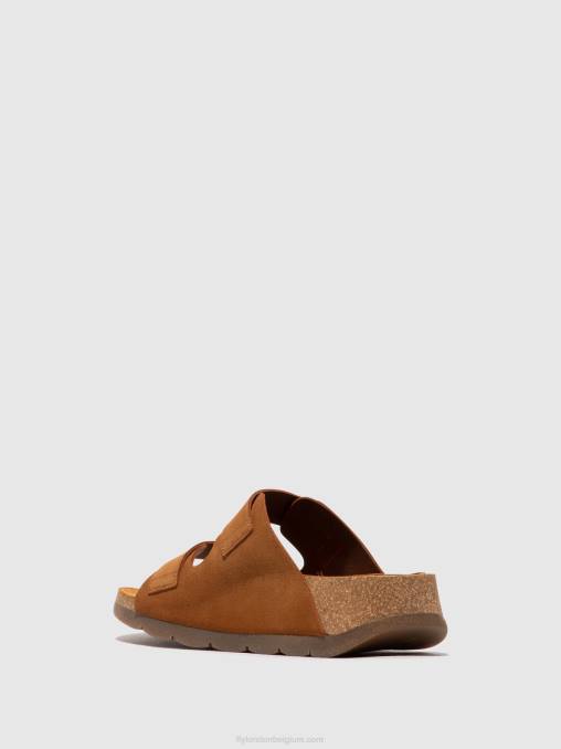 suède kameel Fly London vrouwen sandalen met gesp caja721 V2B0391