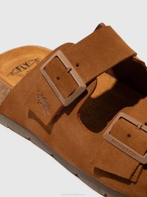 suède kameel Fly London vrouwen sandalen met gesp caja721 V2B0391