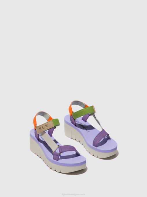 veelkleurig (altviool) Fly London vrouwen sandalen met klittenband yefa726 V2B0395
