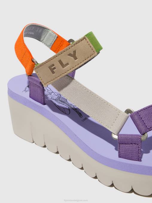 veelkleurig (altviool) Fly London vrouwen sandalen met klittenband yefa726 V2B0395
