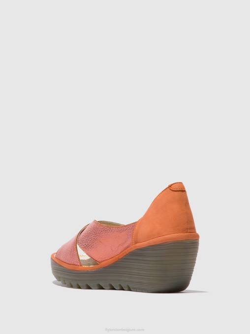 zalm/perzik Fly London vrouwen gekruiste sandalen yoma307 V2B0564
