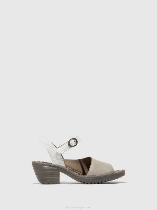 zilver/ gebroken wit Fly London vrouwen slingback sandalen wely439 V2B0444