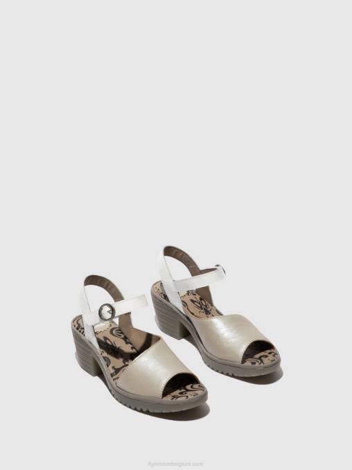 zilver/ gebroken wit Fly London vrouwen slingback sandalen wely439 V2B0444
