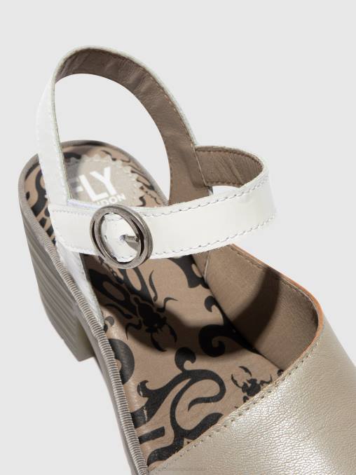 zilver/ gebroken wit Fly London vrouwen slingback sandalen wely439 V2B0444
