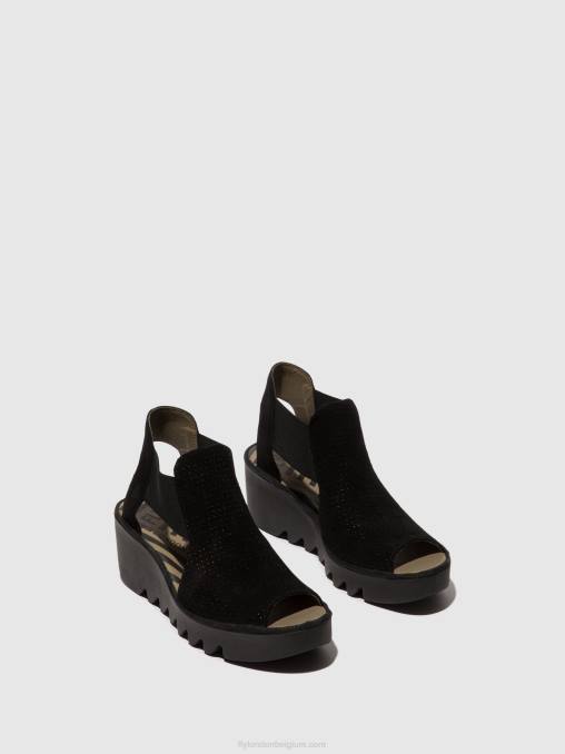 zwart Fly London vrouwen elastische sandalen biga412 V2B0478