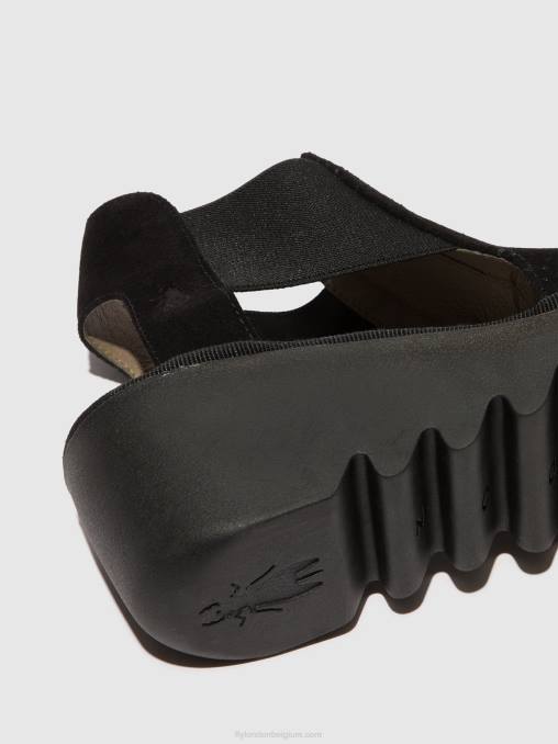zwart Fly London vrouwen elastische sandalen biga412 V2B0478