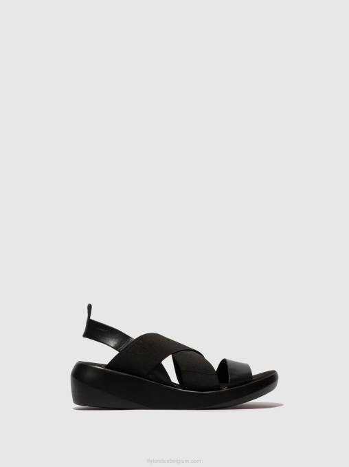 zwart Fly London vrouwen gekruiste sandalen baji848 V2B0593