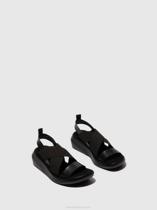 zwart Fly London vrouwen gekruiste sandalen baji848 V2B0593