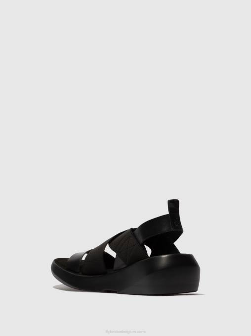 zwart Fly London vrouwen gekruiste sandalen baji848 V2B0593