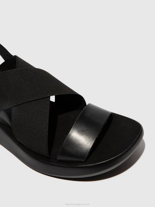 zwart Fly London vrouwen gekruiste sandalen baji848 V2B0593