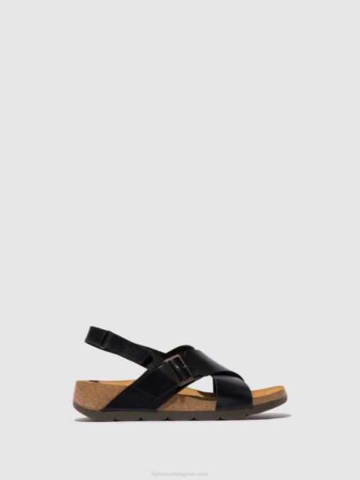 zwart Fly London vrouwen gekruiste sandalen chlo852 V2B0588