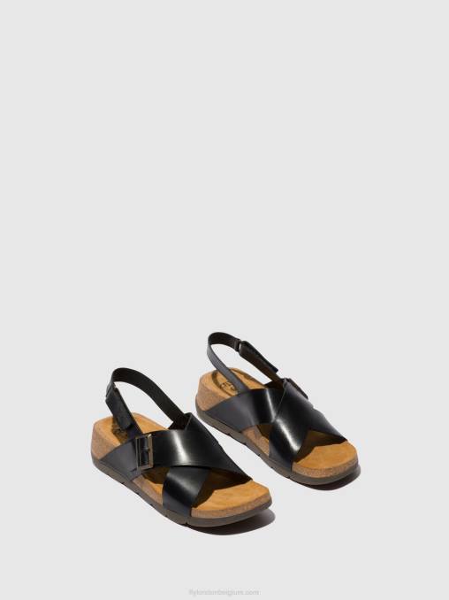 zwart Fly London vrouwen gekruiste sandalen chlo852 V2B0588