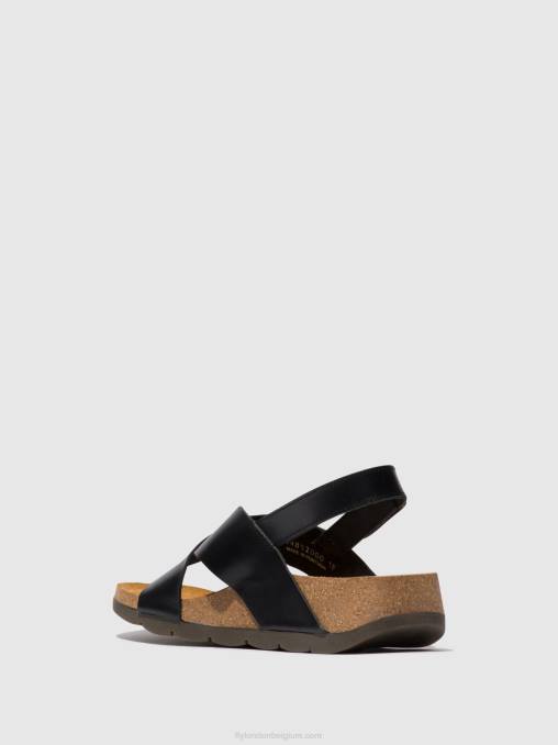 zwart Fly London vrouwen gekruiste sandalen chlo852 V2B0588