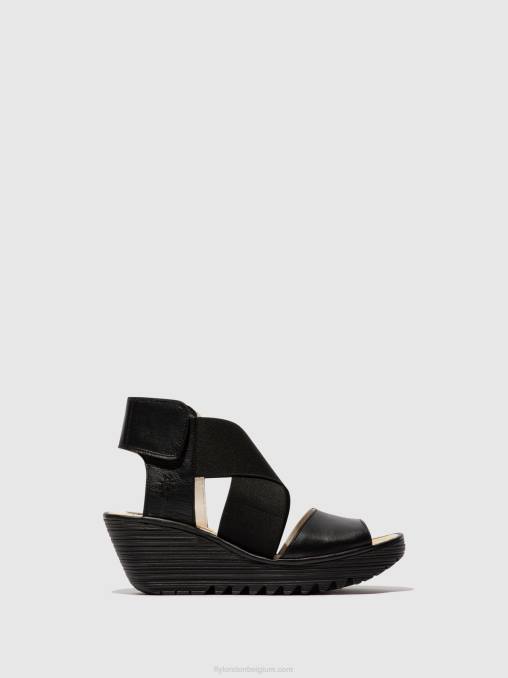 zwart Fly London vrouwen gekruiste sandalen yuba385 V2B0561
