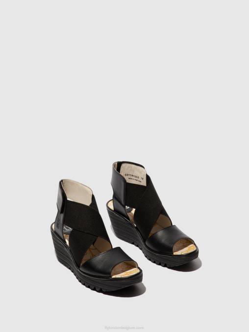zwart Fly London vrouwen gekruiste sandalen yuba385 V2B0561