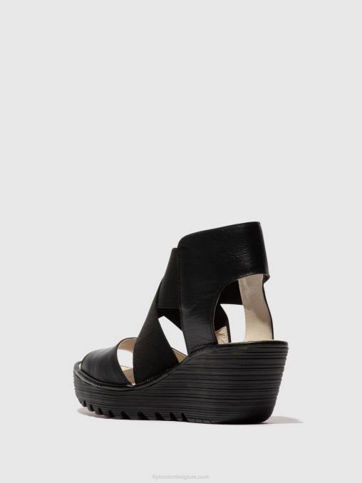 zwart Fly London vrouwen gekruiste sandalen yuba385 V2B0561