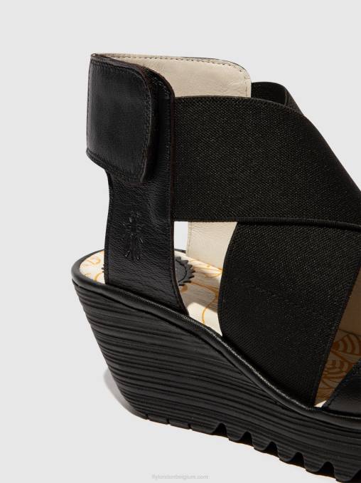zwart Fly London vrouwen gekruiste sandalen yuba385 V2B0561