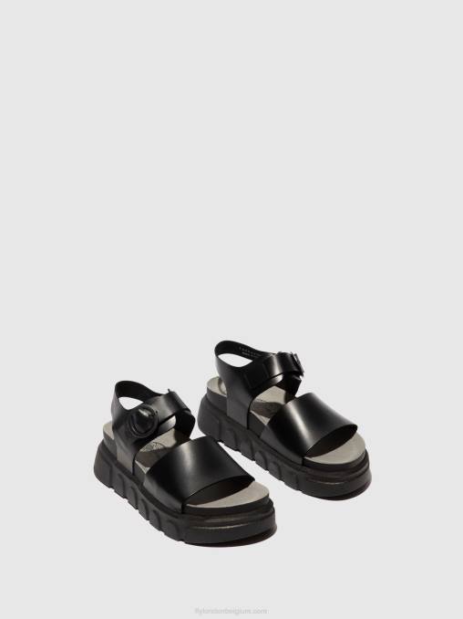 zwart Fly London vrouwen sandalen met enkelbandje cree947 V2B0506