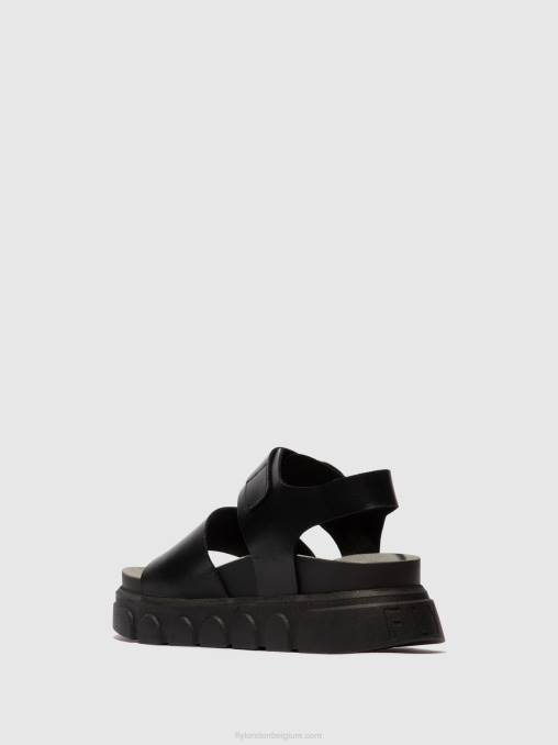 zwart Fly London vrouwen sandalen met enkelbandje cree947 V2B0506