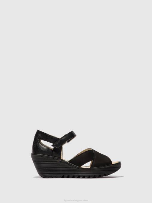 zwart Fly London vrouwen sandalen met enkelbandje yent365 V2B0566