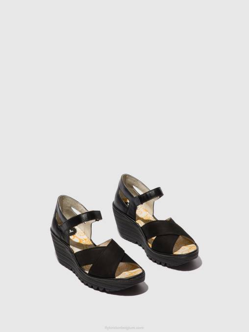 zwart Fly London vrouwen sandalen met enkelbandje yent365 V2B0566