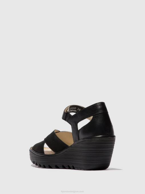 zwart Fly London vrouwen sandalen met enkelbandje yent365 V2B0566