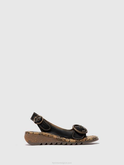 zwart Fly London vrouwen sandalen met gesp tram723 V2B0613