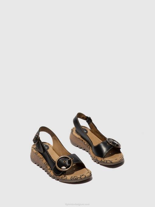 zwart Fly London vrouwen sandalen met gesp tram723 V2B0613