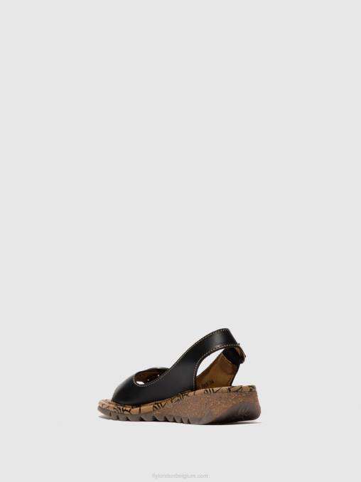 zwart Fly London vrouwen sandalen met gesp tram723 V2B0613