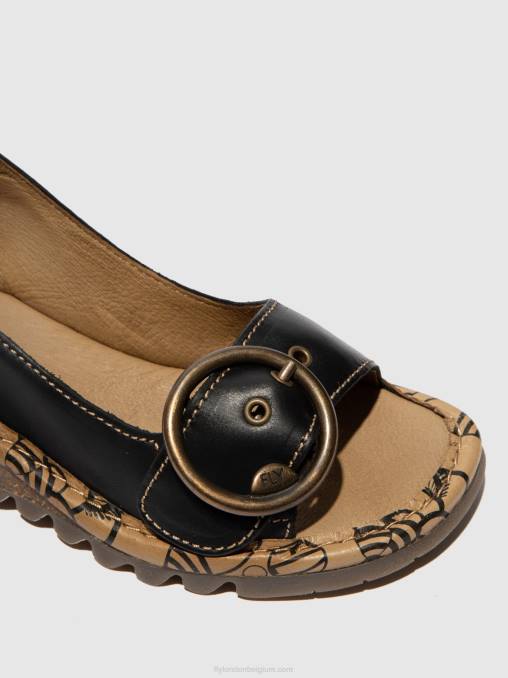 zwart Fly London vrouwen sandalen met gesp tram723 V2B0613
