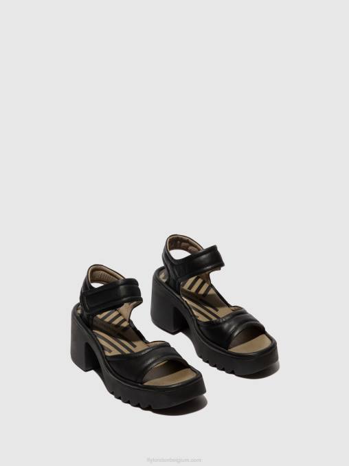 zwart Fly London vrouwen sandalen met klittenband mank433 V2B0401