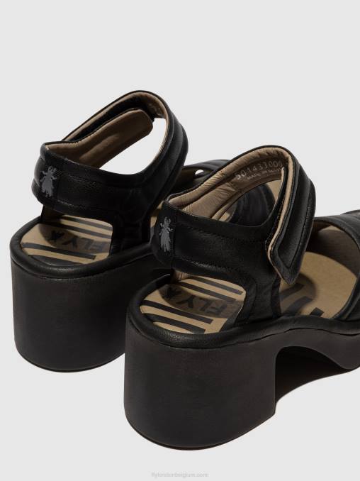 zwart Fly London vrouwen sandalen met klittenband mank433 V2B0401