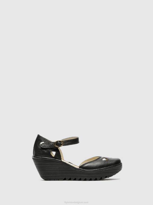 zwart Fly London vrouwen sleehak sandalen yuna V2B0616