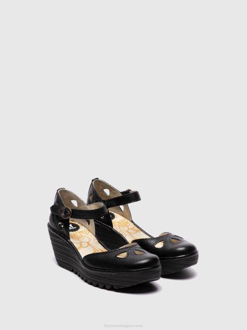 zwart Fly London vrouwen sleehak sandalen yuna V2B0616