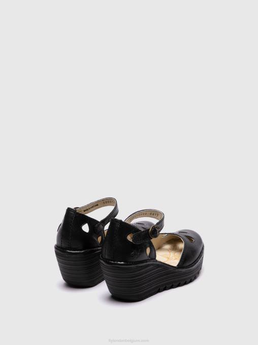 zwart Fly London vrouwen sleehak sandalen yuna V2B0616