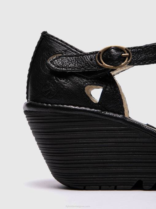 zwart Fly London vrouwen sleehak sandalen yuna V2B0616
