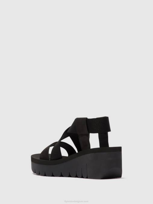 zwart Fly London vrouwen sling-back sandalen yabi922 V2B0445