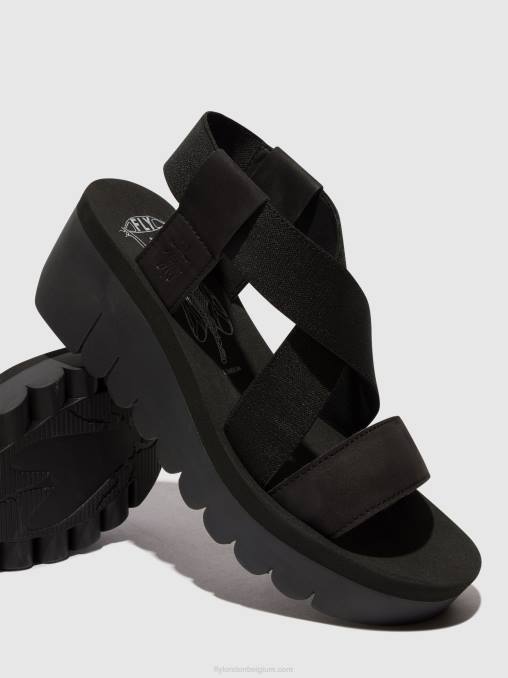 zwart Fly London vrouwen sling-back sandalen yabi922 V2B0445