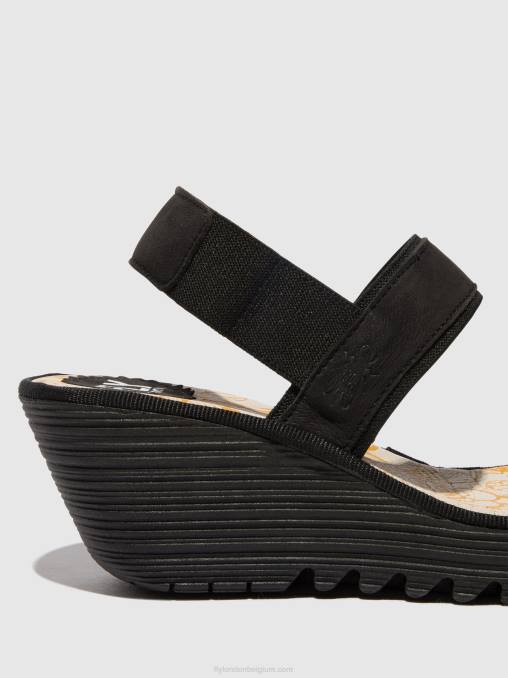 zwart Fly London vrouwen slingback sandalen yaco416 V2B0437