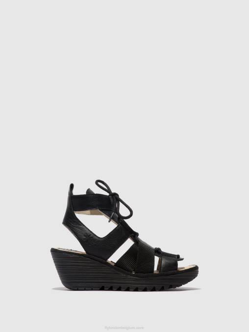 zwart Fly London vrouwen vetersandalen yaca413 V2B0473