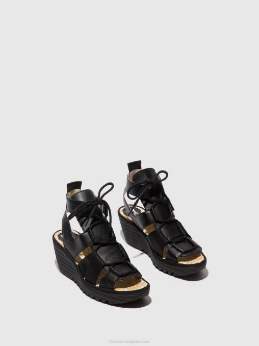 zwart Fly London vrouwen vetersandalen yaca413 V2B0473