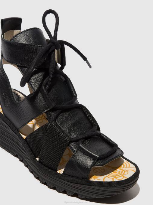 zwart Fly London vrouwen vetersandalen yaca413 V2B0473